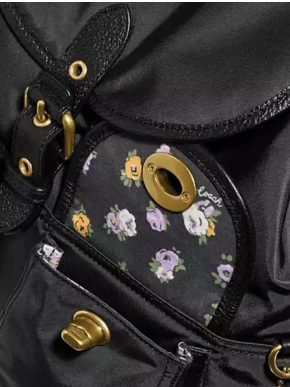 Coach Black Nylon Leather Cargo Backpack with Gold Hardware